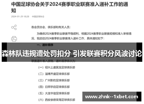 森林队违规遭处罚扣分 引发联赛积分风波讨论 森林队违规遭处罚扣分 引发联赛积分风波讨论